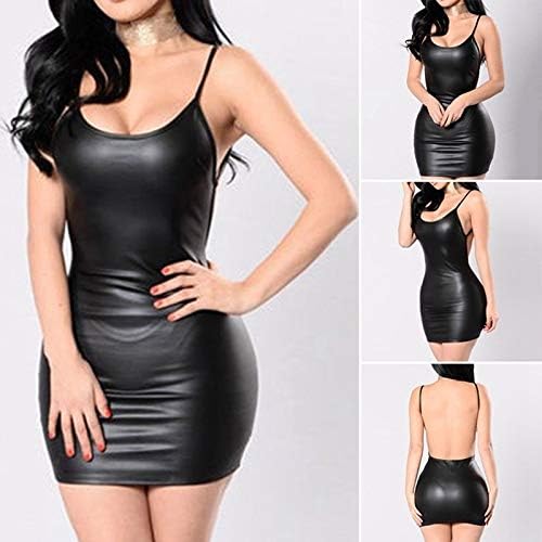 Women Latex Dress Sleeveless V-Neck Clubwear Party Backless Leather Lingerie