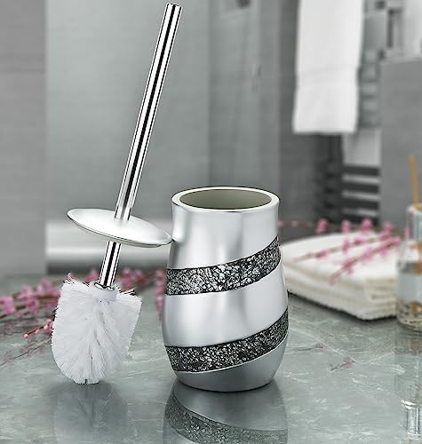 Creative Scents Silver Mosaic Toilet Brush and Holder Set - Toilet Bowl Brush and Holder, Sturdy Toilet Cleaner Brush with Stainless Steel Handle, Bathroom Toilet Scrubber Brush with Decorative Holder
