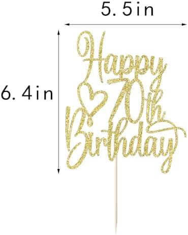 Gold Glitter Happy 70th Birthday Cake Topper - Cheers to 70 Years Cake Topper, 70 & Fabulous Cake Decoration for Hello 70th Birthday Anniversary Party Cake Decorations Supplies