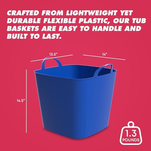 Life Story Flexi Tub, Versatile 26 Quart Storage Tote, Flexible Plastic Home Organizer Lightweight Basket with Carrying Handles, Blue