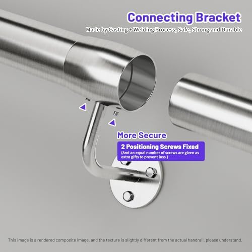 6 Ft Industrial Metal Stairs Handrail Kit, Sturdy Wall Mount 304 Stainless Steel Hand Rail, Indoor Outdoor Stair Railing Wood Concrete Brick Wall,1.65 in Round Pipe Grab Bar, Silver