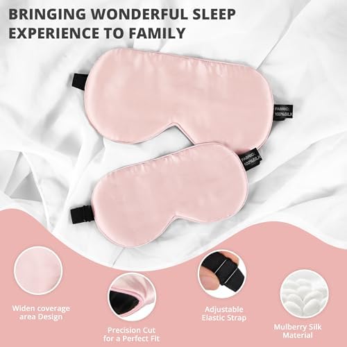 Silk Sleep Mask Eye Cover, 100% Real Natural Eye Mask for Sleeping with Adjustable Strap, 100% Silk Filling Blindfold, sleepmask for Kids/Teens/Adults, Sleeping Masks for Family (2 Pink)