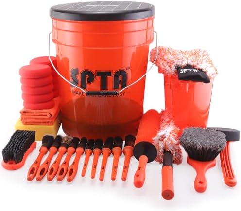 SPTA 32Pcs Car Wash Bucket Set, 20L Scratch Free Detailing Bucket with Car Wash Filter Wash Mitt Sponge Towels Tire Detailing Brush Set, Exterior Interior Car Detailing Set, Complete Car Care Tools