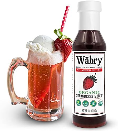 Wäbry Organic Strawberry Syrup No Added Sugar – 13.8oz (390g), Sweetened with Stevia & Erythritol, Natural Fruit Syrups for Drinks, Pancakes, Shaved Ice, Ice cream, Non-GMO, Dye-Free Snow Cone Syrup
