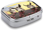 Square Pill Box,Donkey and Flower Medicine Pill Case,Two-Compartment Pill Box,Portable Pill Organizer for Purse Or Pocket