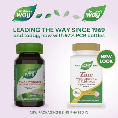 Nature's Way Zinc Lozenges with Vitamin C & Echinacea, Zinc Supplements for Men and Women, Immune Support*, Wild Berry Flavor, 60 Lozenges (Packaging May Vary)