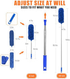 Professional Microfiber Feather Dusters for Cleaning, 6PCS Extendable Bendable Dusters with 100" Telescopic Pole, Washable & Reusable Cleaning Kit for Ceiling Fans, Blinds, Hard-to-Reach Areas (Blue)