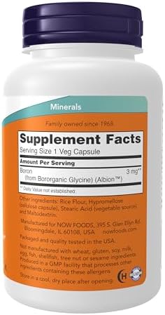 Now Supplements,Boron 3 mg (Bororganic Glycine),Structural Support*,250 Veg Capsules,(Pack of 2)