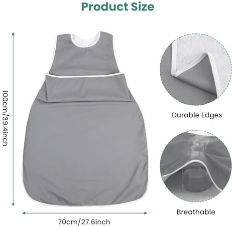 Adult Bibs for Men Women, Adult Bibs for Eating Waterproof Clothing Protector with Crumb Catcher, Large Size