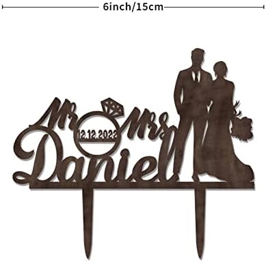 Bride and Groom Silhouette Rustic Cake Topper Mr and Mrs Cake Topper for Wedding Bride and Groom Couple Cake Topper Engagement Gift Custom Rustic Cake Topper Brown Wood Cake Topper