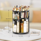 Makeup Organizer 360 rotating, Adjustable Skincare Organizers with Brush Holder, Cosmetics Display Cases for Vanity Bathroom Countertop Large Capacity Carousel Make up Caddy Shelf (Black)