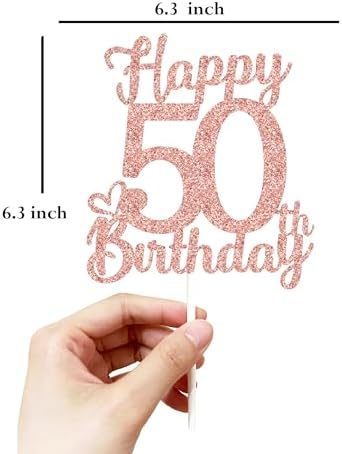 50th birthday decorations, 50th Birthday Cake Toppers-Rose gold Glitter, Fifty Cake Topper, 50 cake topper, 50th Birthday Cake Topper, 50 Decorations for Cake, 50 Birthday Decorations