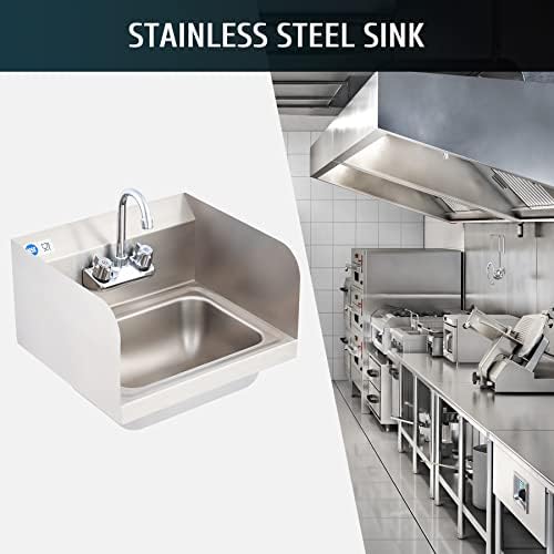 WILPREP Commercial Hand Sink, NSF Stainless Steel Sink Commercial Utility Sink with Gooseneck Faucet and Strainer, 17x15 Inch Wall Mount Kitchen Sink for Restaurant Bar RV Bathroom Laundry Room