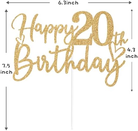 Gold Glitter Happy 20th Birthday Cake Topper, Cheers to 20 Years/Level 20 Unlocked, Funny 20th Birthday Party Decorations Supplies