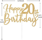 Gold Glitter Happy 20th Birthday Cake Topper, Cheers to 20 Years/Level 20 Unlocked, Funny 20th Birthday Party Decorations Supplies