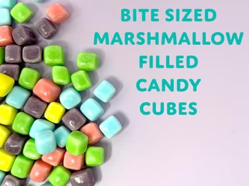 Fruity Chewy Marshmallow Filled Candy Cubes – Apple, Strawberry, Lemon, Blueberry, & Grape Fruit Flavor, 8 oz Resealable Bag