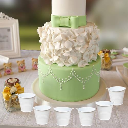 30pcs Mini Metal Bucket Tin Candy Box Buckets Souvenirs Gift Pails Perfect for Party Favors, Candy, Votive Candles, Trinkets, Small Plants (White)