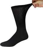 6 Pairs of Cotton Diabetic Non-Binding Neuropathy Crew Socks (Black, Fits Mens Shoe Size 8-10/Womens shoe size 9-11)