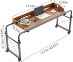 Overbed Table with Wheels, Overbed Desk with Adjustable Length and Height, Rolling Over Bed Desk, Queen Over The Bed Table on Wheels, Heavy Duty Laptop Table for Hospital and Home