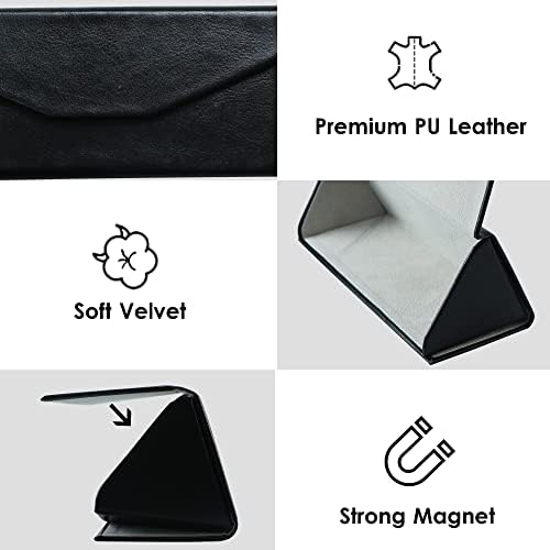 LifeArt 2 Pack Eyeglasses Case Foldable Holder Easy to Carry Matte Leather & Magnet Closure for Reading, School, Office