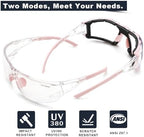UKNOW Photochromic Safety Glasses, Scratch Resistant Wraparound Lenses, Removable Foam Gasket, ANSI Z87.1 Protective Eyewear