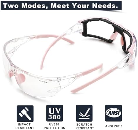 UKNOW Photochromic Safety Glasses, Scratch Resistant Wraparound Lenses, Removable Foam Gasket, ANSI Z87.1 Protective Eyewear