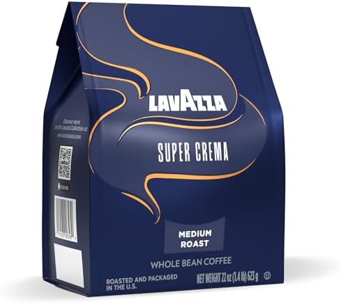 Lavazza Super Crema Whole Bean Coffee, Medium Espresso Roast, Arabica and Robusta Blend, 22 oz Bag (Pack of 6)