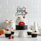 Black Glitter Kiss My Teens Goodbye Cake Topper, Good Bye My Teen Years, Funny 20th Birthday Party Decorations Supplies for Girls Women