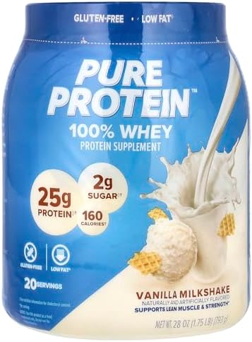 Pure Protein Powder, Whey, High Protein, Low Sugar, Gluten Free, Vanilla Cream, 1.75 lbs