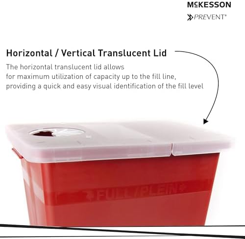 McKesson Prevent Sharps Container, Biohazard, Locking Lid, Red, 8 gal, 13 3/4 in x 13 3/4 in x 14 in