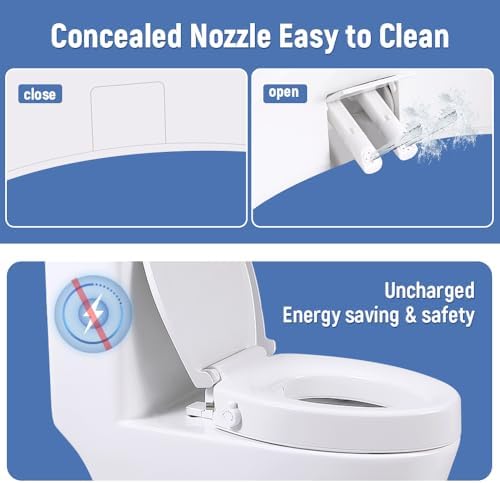 Raised Toilet Seat with Bidet, Fit Elongated Bidet Toilet Seat, Non-Electric Elevated Toilet Seat (Ambient Water), Adjustable Water Pressure Raised Toilet Seat for Seniors, White