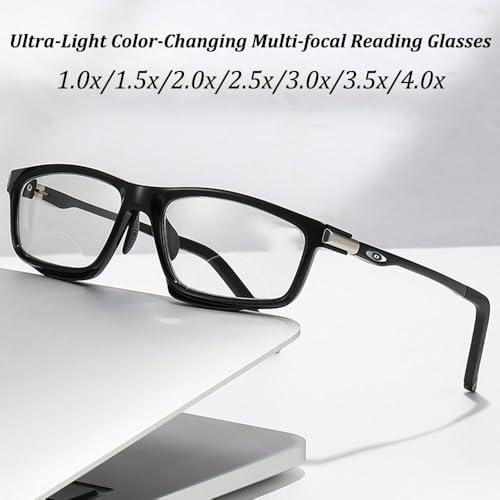 Sports Color-Changing Multi-Focal Reading Glasses, Multi Focal Reading Glasses for Women Men, Anti Blue Light Glasses (1.0 x,3 Colors A)