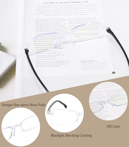 3 Pairs Rimless Reading Glasses Clear Frameless Computer Readers Lightweight Blue Light Blocking for Women/Men