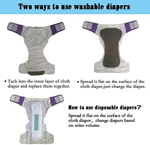 3 Pack Adult Cloth Diapers with Oversized Diaper Inserts, TPU Waterproof Nappy Reusable Washable Elderly Incontinence Care Protection Nappies Underwear for Men or Women, Waist 23.6-35.4 Inches (M)