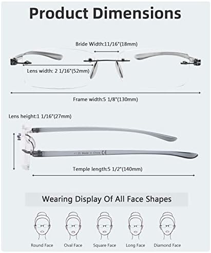 7-Pack Rimless Reading Glasses with Small Lenes (Transparent,+1.50)