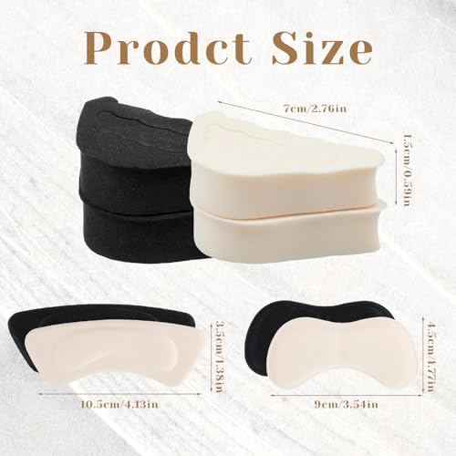 16 Pcs Shoe Filler Heel Pads for Womens Shoes, Shoe Filler Inserts for Loose Shoes Adjustable Toe Cushion Heel Grips for Heels, Sneaker, Boots, Women and Men, Pain Relief and Comfort (Black, Beige