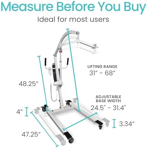 Vive Electric Patient Lift for Home - Transfer Assist Device - Medical Transport Aid - Portable Lifter for Elderly, Bariatric, Handicap, Men & Women