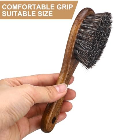 Patelai 4 Pieces Barber Fade Brush Set with Natural Fiber Wooden Handle Beard Styling Brush, Neck Duster, and Cleaning for Men's Grooming (Brown)