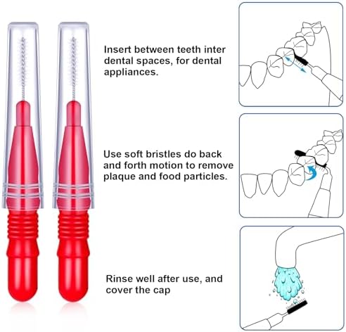 BBTO 100 Pcs Braces Dental Brush Flosser for Cleaner Interdental Brush Toothpick Tooth Flossing Head Oral Dental Toothpick Cleaners Cleaning Tool(Red)