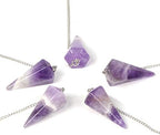 Justinstones Natural Amethyst Gemstone Rock Crystal Hexagonal Pointed Reiki Chakra Pendant Pendulum