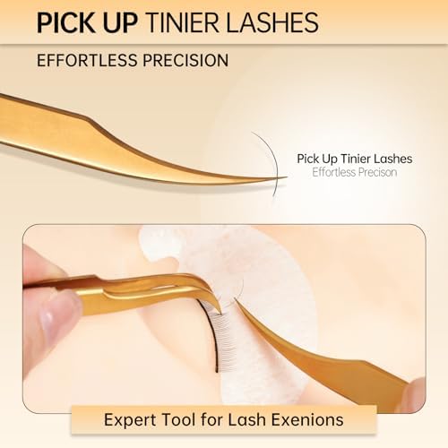 MGER Isolation Tweezers for Eyelash Extensions, Professional Hand Calibrated Dolphin tip Tweezers & eyelash tweezers for lash extensions, Effortless Application with Precision Tweezers, Gold
