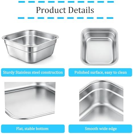 Stainless Steel Washing Up Bowl, Large Square Dish Tub for Kitchen Sink, 11.3 in Width Vegetable Washing Basin with Smooth Rim, Stable Flat Bottom Container for Home Cleaning
