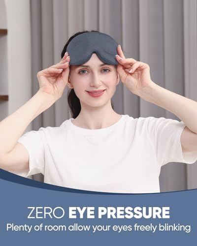MZOO Luxury Sleep Eye Mask for Side Sleeper Men Women, Zero Eye Pressure 3D Sleeping Mask, Light Blocking Patented Design Night Blindfold, Soft Eye Shade Cover for Travel, Grey