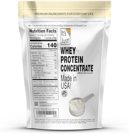 It's Just! - 100% Whey Protein Concentrate, Made in USA, Premium WPC-80, Natural Vanilla Flavor (1.25 Pound, /Vanilla)