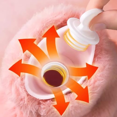 Cute Plush Hot Water Bag, Cartoon Hot Water Bottle with Cute Fleece Cover, Kawaii Design Hand Feet Warmer for Pain Relief, Cramps, Cozy Nights Gifts for Girls Boys Cold Winter (Pinky)