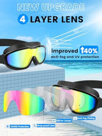 Swim Goggles 2 Pack, Wide View Anti Fog&UV Comfort Fabric Strap No Leaking Swimming Goggles for Adult Men Women Youth