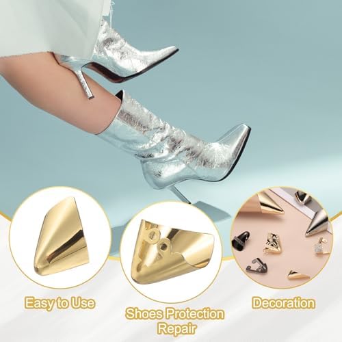 uxcell 6Pcs Metal Shoes Pointed Protector High Heel Toe Caps Cover Durable Shoe Tip Cover Elegant Shoe Head Tips Cap for Shoe Protection Repair, Shoe Protection (Gold/Silver/Black, 25mm)