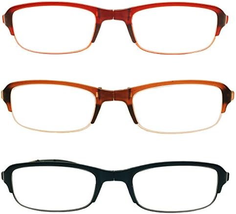 3 PRS Folding Reading +4.00 Glasses Travel 1x Black, 1x Brown, 1x Red Spectacles