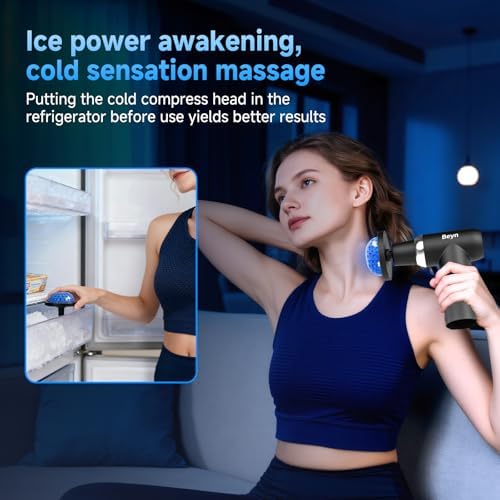 Beyn Hot & Cold Therapy Massage Gun with Detachable Long Handle - Deep Tissue Percussion Massager for Back Pain Relief, 6 Speeds & 6 Heads, LCD Display, USB-C Rechargeable, Quiet Muscle Massager