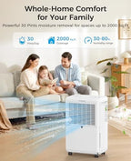 2000 Sq.ft Dehumidifier for Basement, Trazico 30 Pint Dehumidifiers for Home with Drain Hose, Quiet Operation, Intelligent Humidity Control, 3 Modes, 24H Timer, Auto Defrost, for Bathroom Bedroom RV